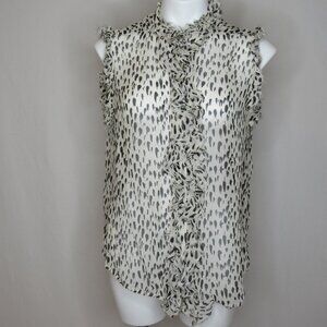 7 For All Mankind Dot Print Sleeveless White Sheer Silk Blouse Women's L Large